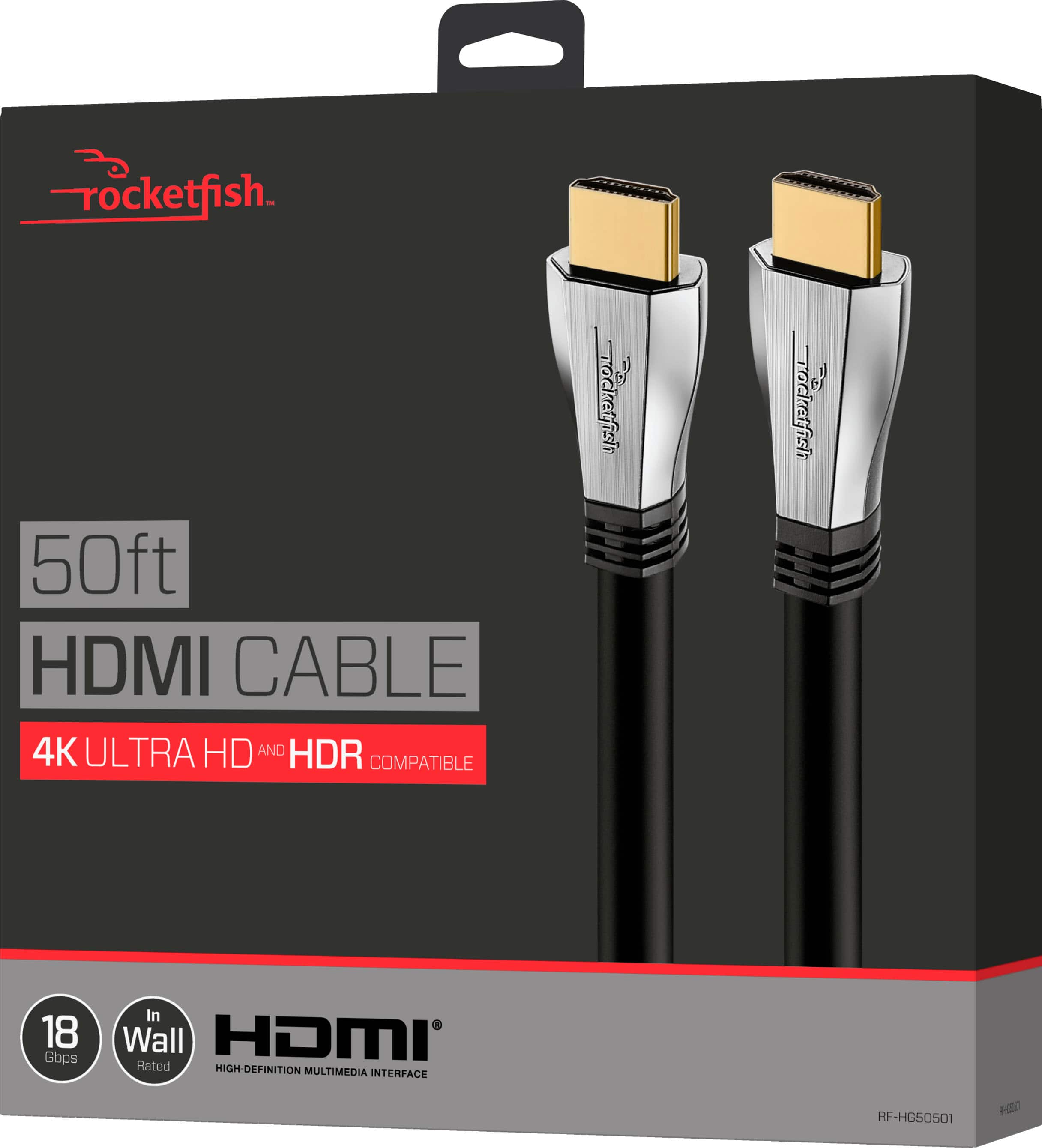Alt View 14. Rocketfish™ - 50' 4K UltraHD/HDR In-Wall Rated HDMI Cable - Black.