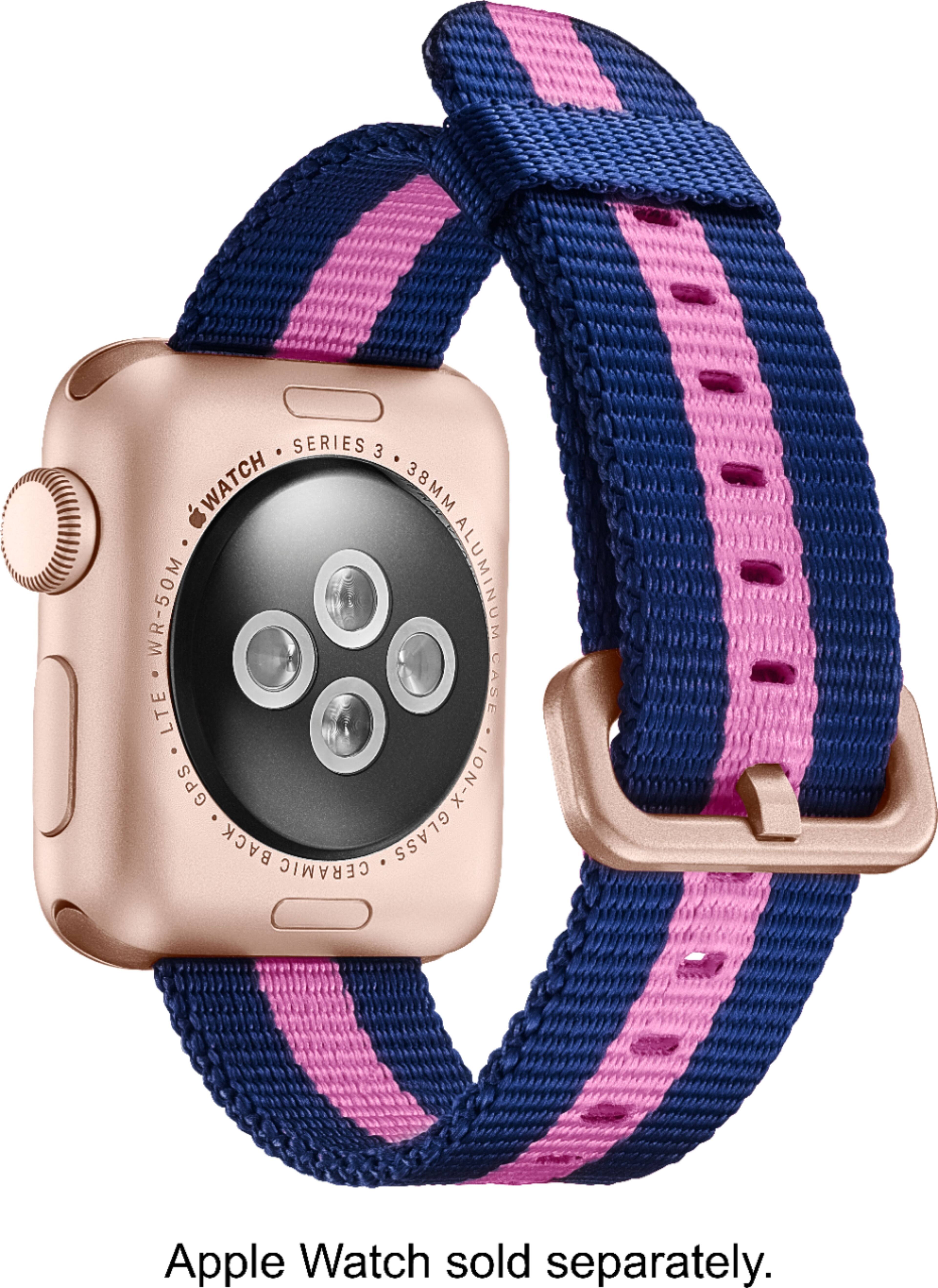 Best Buy Modal™ Woven Nylon Band Stainless Steel Watch Strap For Apple Watch™ 38mm Pinknavy 7527