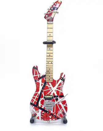 Front. PopMarket - Eddie Van Halen - EVH - Eddie Van Halen - 5150 Red White & Black Mini Guitar Replica Collectible - COLLECTIBLES - Multicolor.