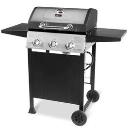 Grill Boss - 27,000 BTU 3 Burner Propane Gas Grill w/Wheels, Cover, & Side Shelves - Black/Silver