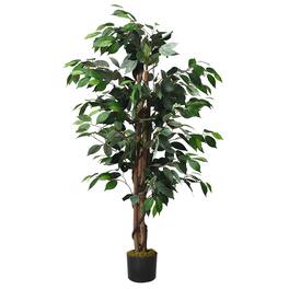 Costway - 4 Feet Artificial Ficus Silk Tree Wood Trunks In/Outdoor Home Decor - Green