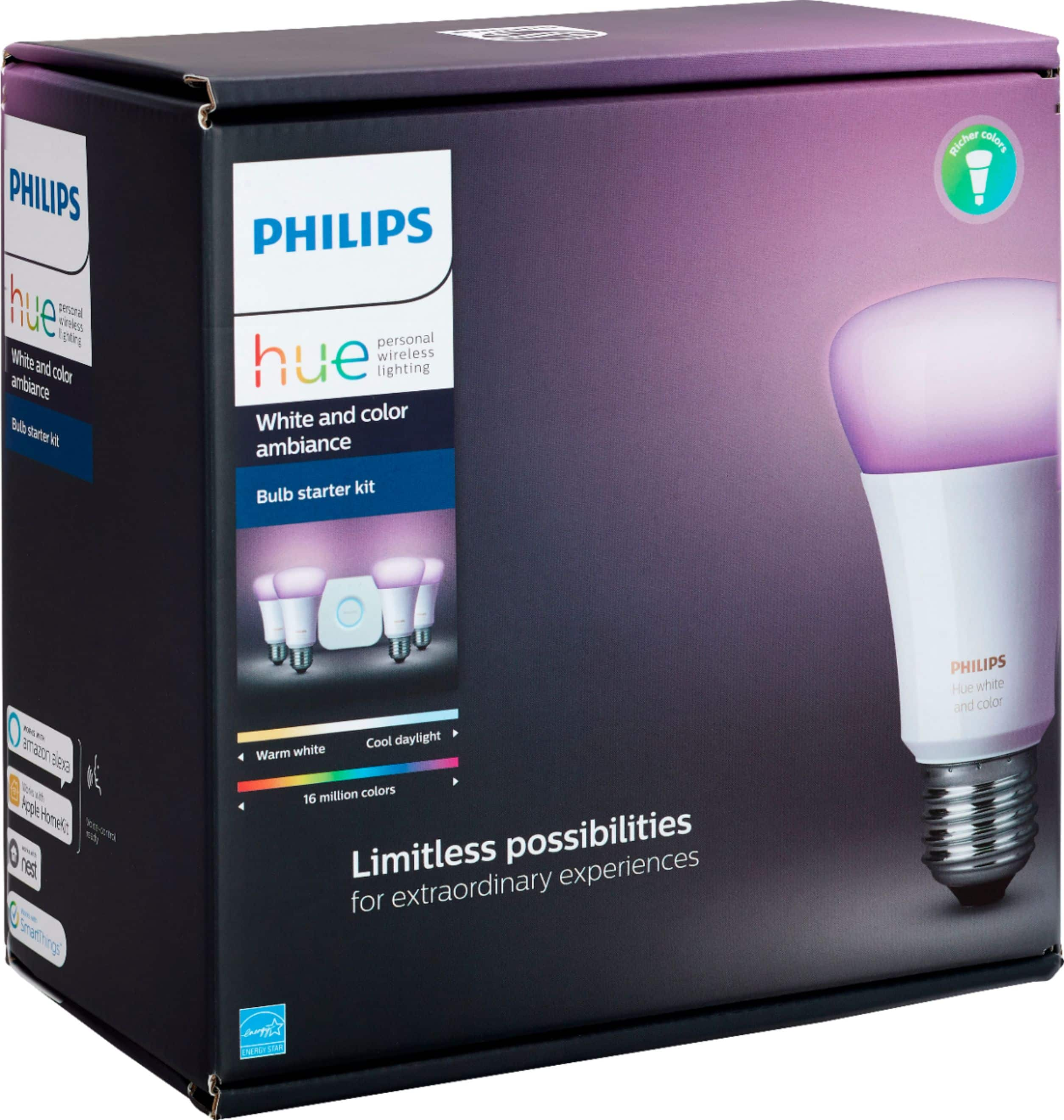 Best Buy: Philips Hue White And Color Ambiance A19 LED Starter Kit ...