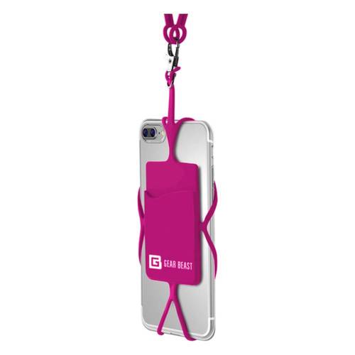 Gear Beast - Cell Phone Lanyard Holder with Card Holder - Hot Pink