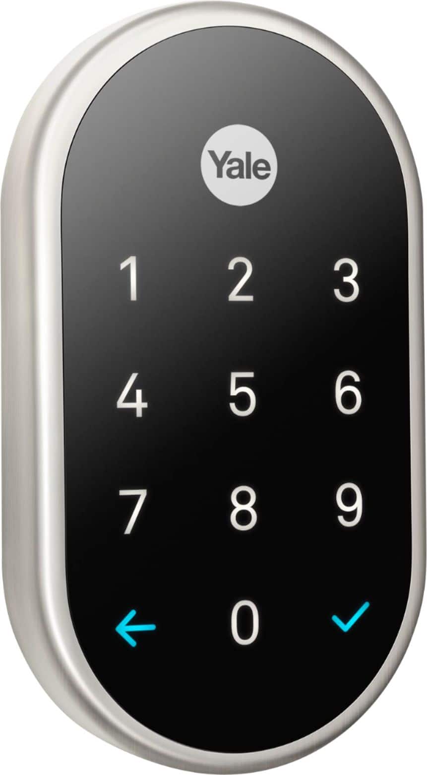 Angle. Nest x Yale - Smart Lock Wi-Fi Replacement Deadbolt with App/Keypad/Voice assistant Access - Satin Nickel.