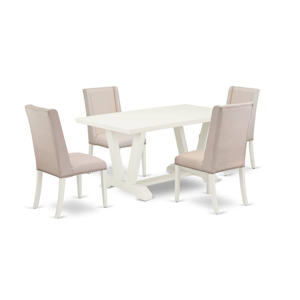 Left. East West Furniture - East West Furniture 5-Piece Modern Dining Table Set Included 4 Kitchen Dining chairs Upholstered Nails Head Seat and - Multi-Color.