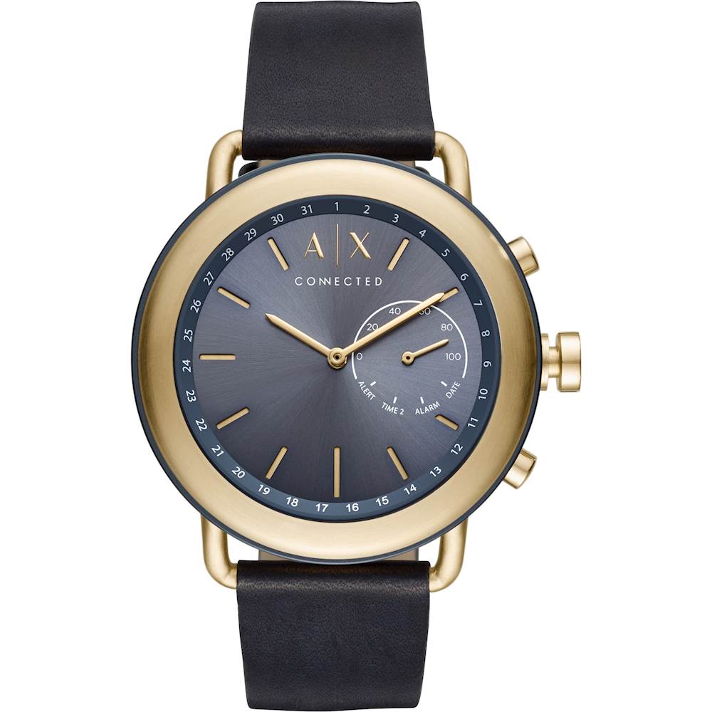 Best Buy: Armani Exchange Connected Hybrid Smartwatch 47mm Stainless Steel  Gold/Blue Leather AXT1023