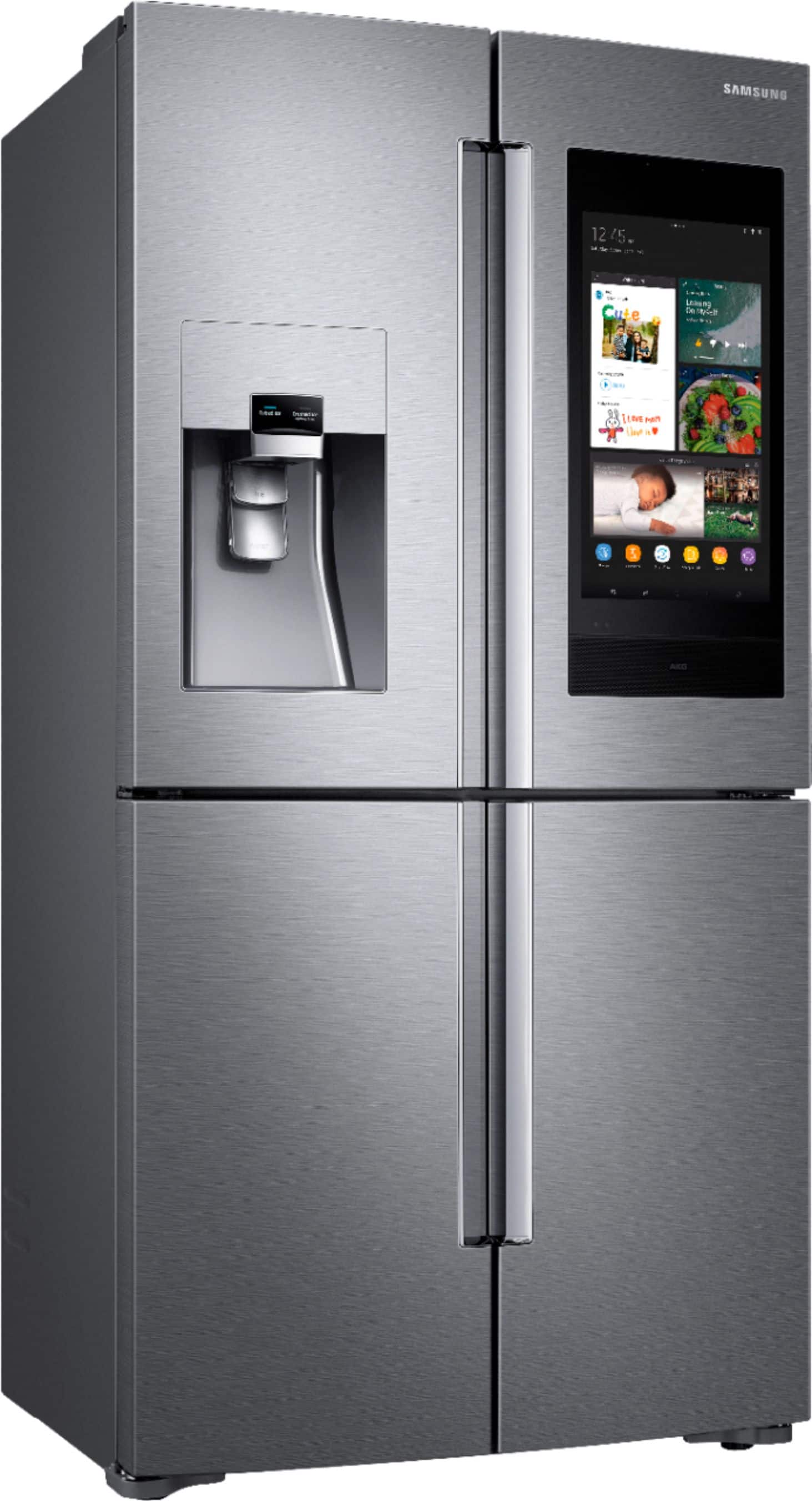 Angle. Samsung - Family Hub 28 Cu. Ft. 4-Door Flex French Door Fingerprint Resistant Refrigerator - Stainless steel.