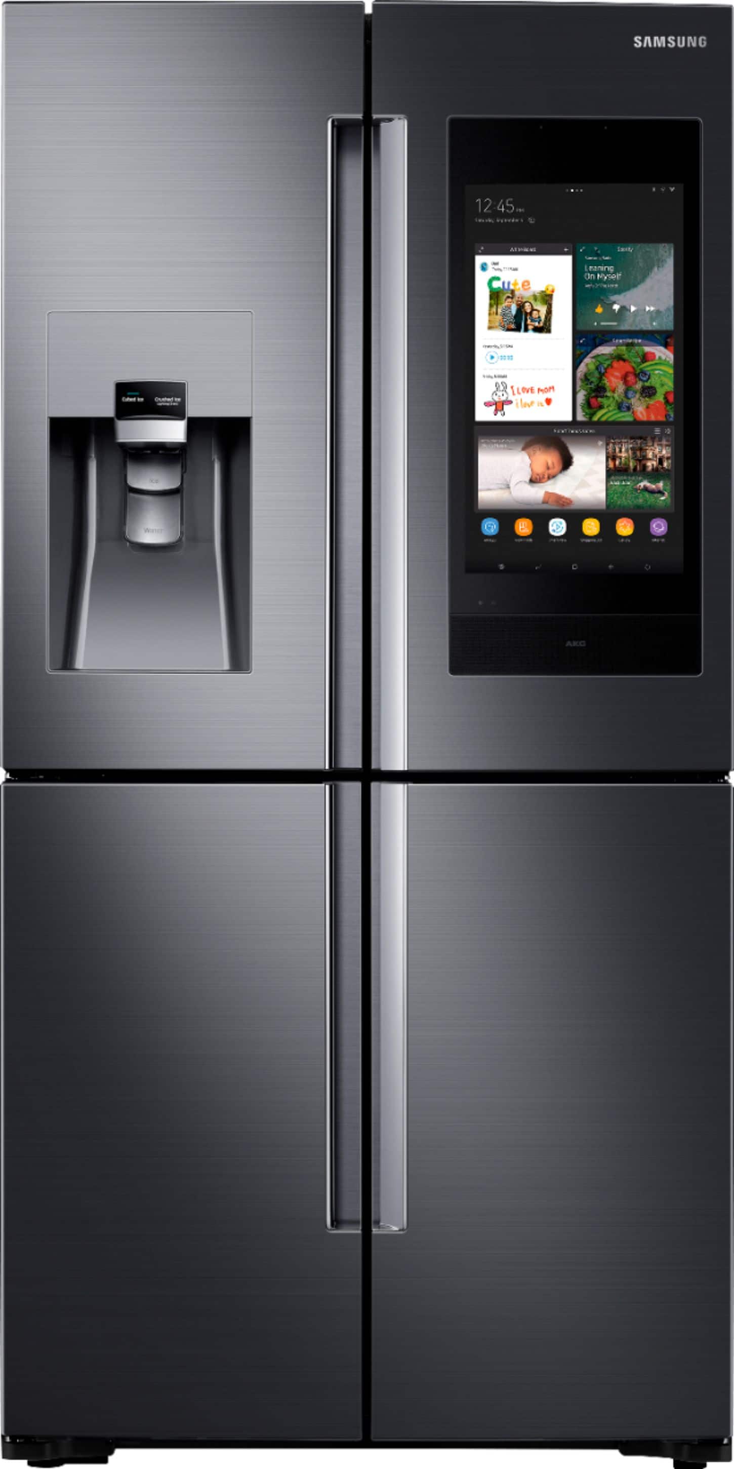 Front. Samsung - 28 cu. ft. 4-Door Flex French Door Smart Refrigerator with Family Hub - Black Stainless Steel.