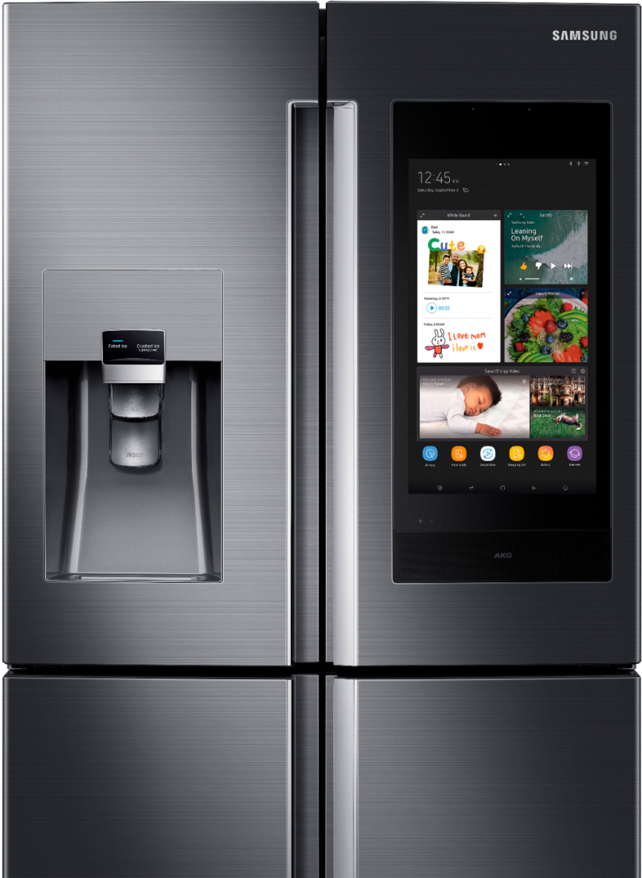 Samsung Family Hub 28 Cu Ft 4 Door Flex French Door Fingerprint Resistant Refrigerator Black Stainless Steel Rf28n9780sg Best Buy