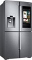 Angle Zoom. Samsung - 22 cu. ft. 4-Door Flex French Door Counter Depth Smart Refrigerator with Family Hub - Stainless Steel.