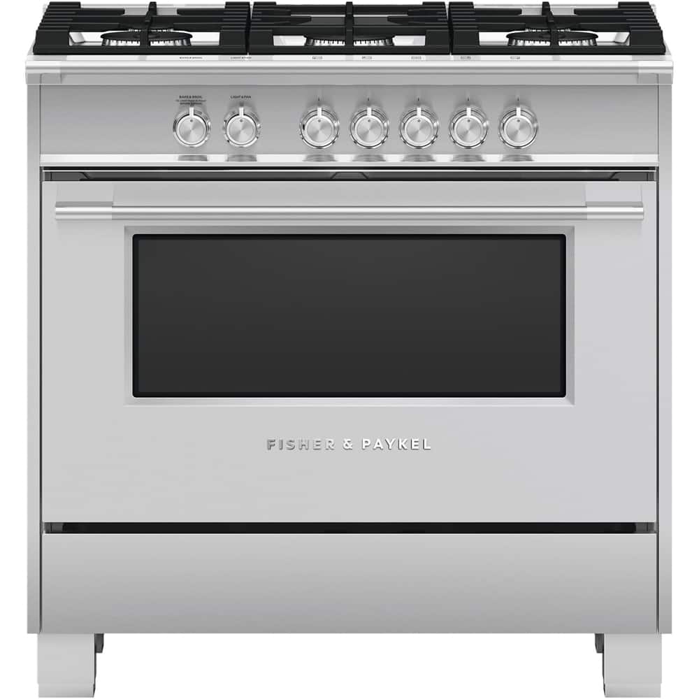 Front. Fisher & Paykel - 4.9 Cu. Ft. Freestanding Gas Convection Range - Brushed Stainless Steel/Black Glass.