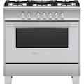 Fisher & Paykel - 36 in. Wide 5 Burner 4.9 Cu. Ft. Freestanding Gas Convection Range - Brushed Stainless Steel/Black Glass