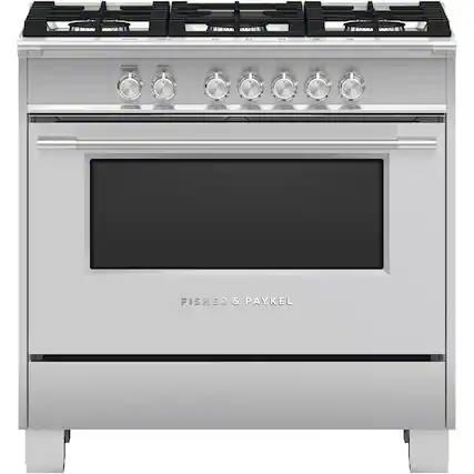 Front. Fisher & Paykel - 4.9 Cu. Ft. Freestanding Gas Convection Range - Brushed Stainless Steel/Black Glass.
