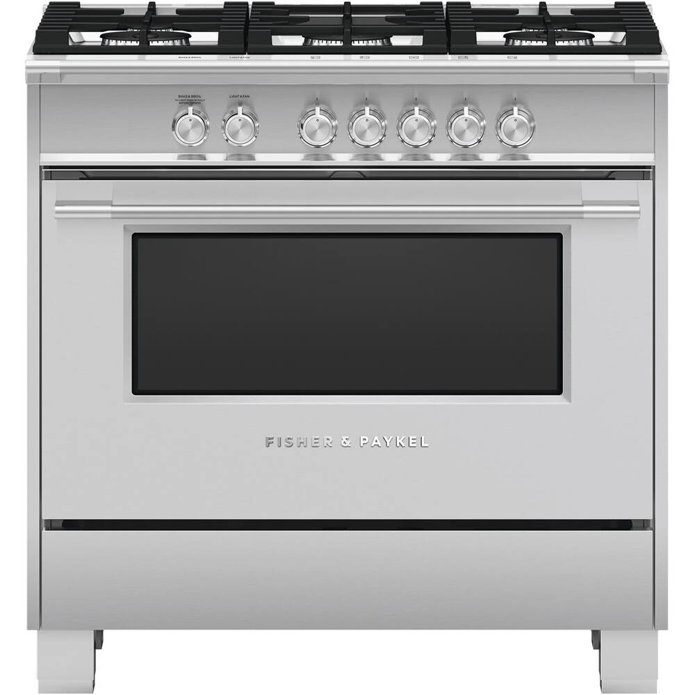 Fisher & Paykel - 4.9 Cu. Ft. Freestanding Gas Convection Range - Brushed Stainless Steel/Black Glass
