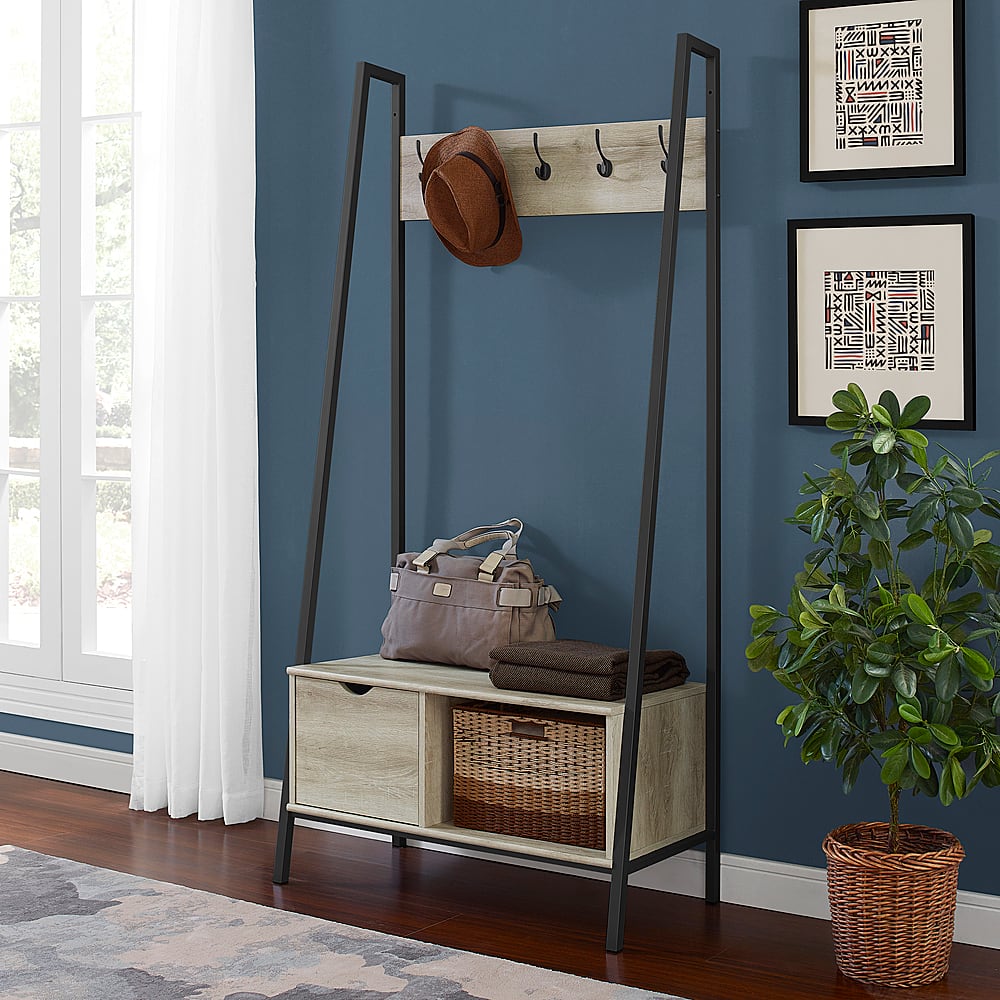Best Buy Walker Edison 68" Rustic Wood Hall Tree White Oak BBT72FINWO