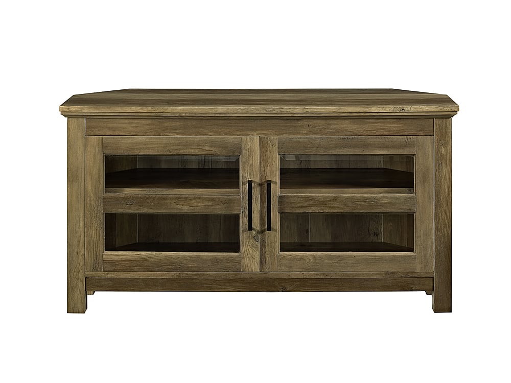 Front. Walker Edison - 44” Farmhouse Corner TV Stand for  TV's up to 50” - Rustic Oak.