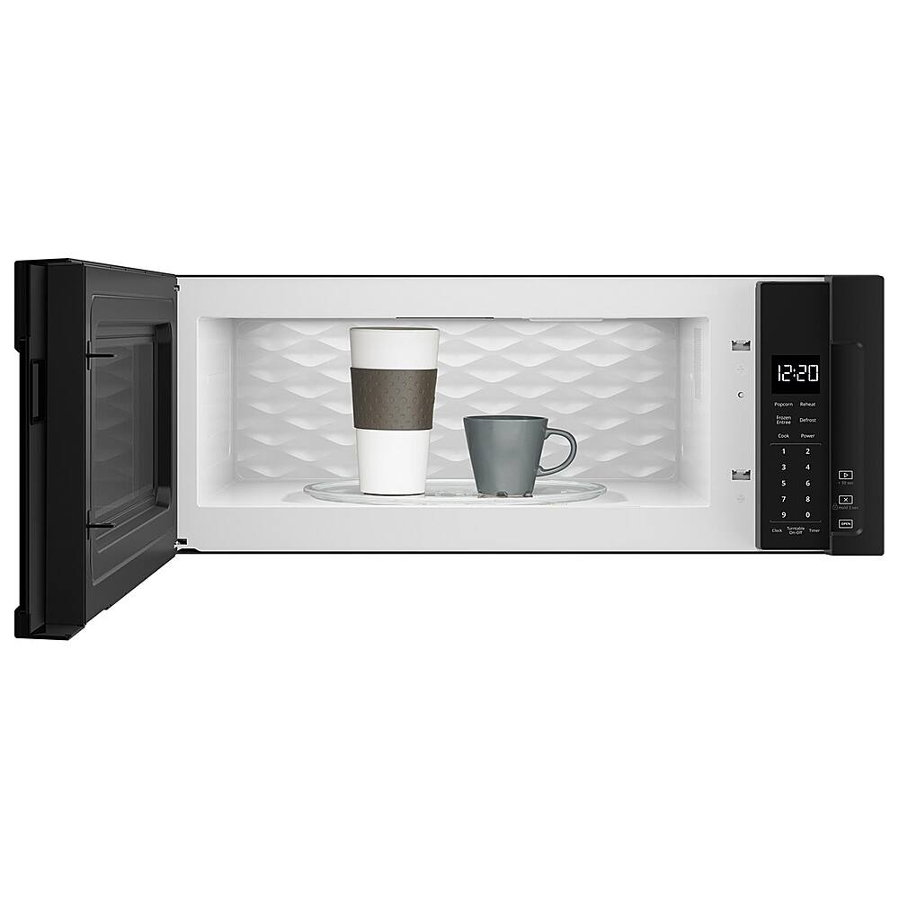 Left. Whirlpool - 1.1 Cu. Ft. Low Profile Over-the-Range Microwave Hood Combination - Black.