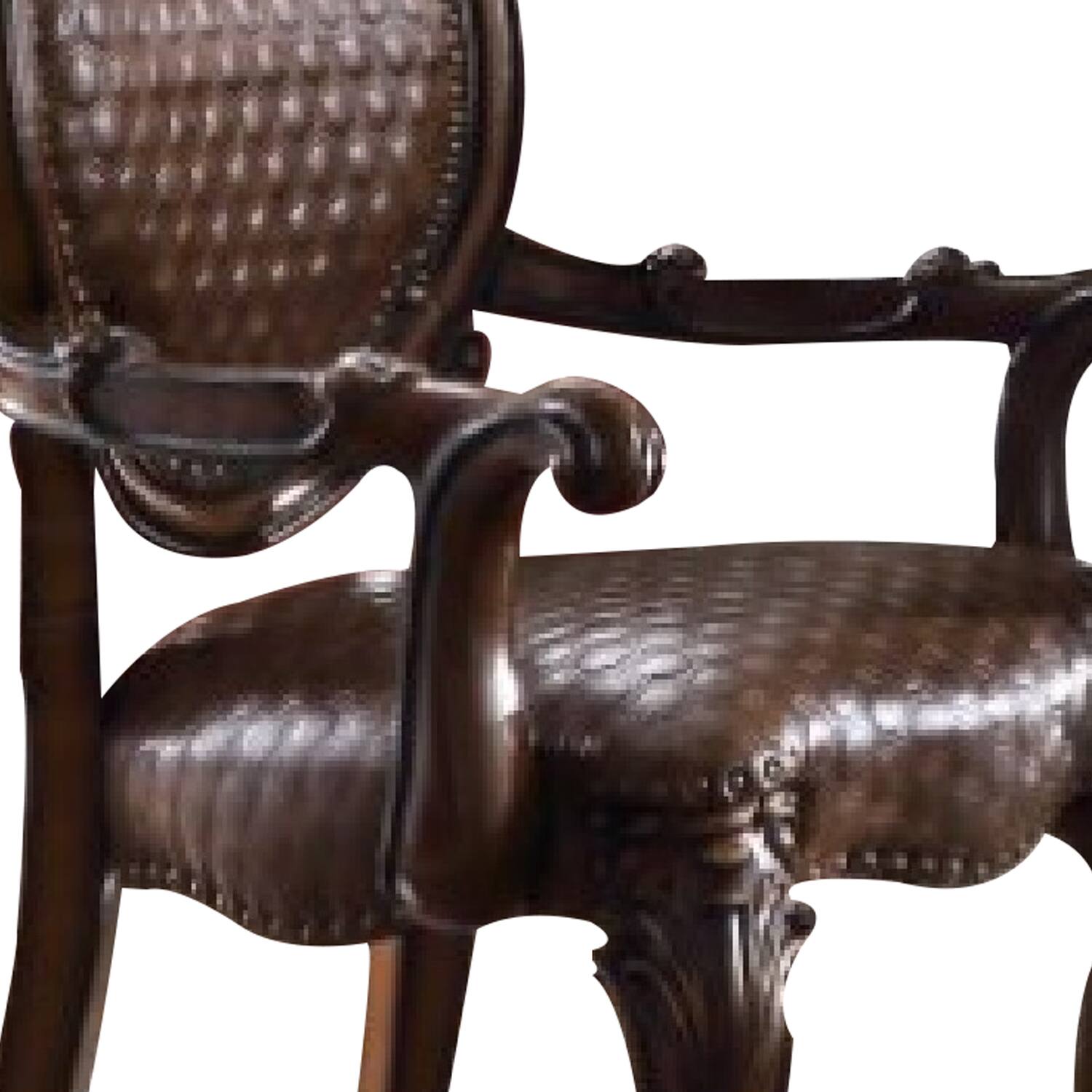 Alt View 2. Manhattan Lane - Kai 26 Inch Solid Wood Carved Armchair, Rolled Arms, Vegan Leather - Brown.