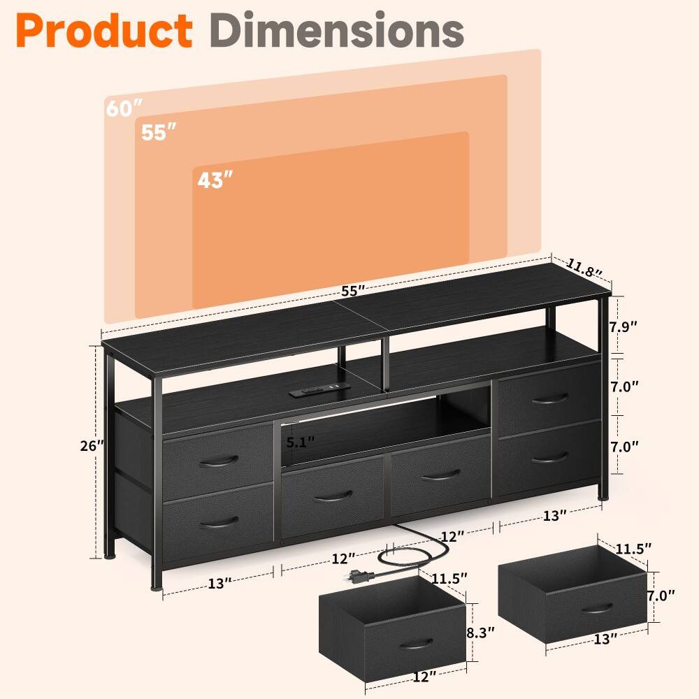Product Dimensions

60"  
55"  
43"  
55"  
11.8"  
7.9"  
7.0"  
26"  
5.1"  
7.0"  
13"  
12"  
11.5"  
8.3"