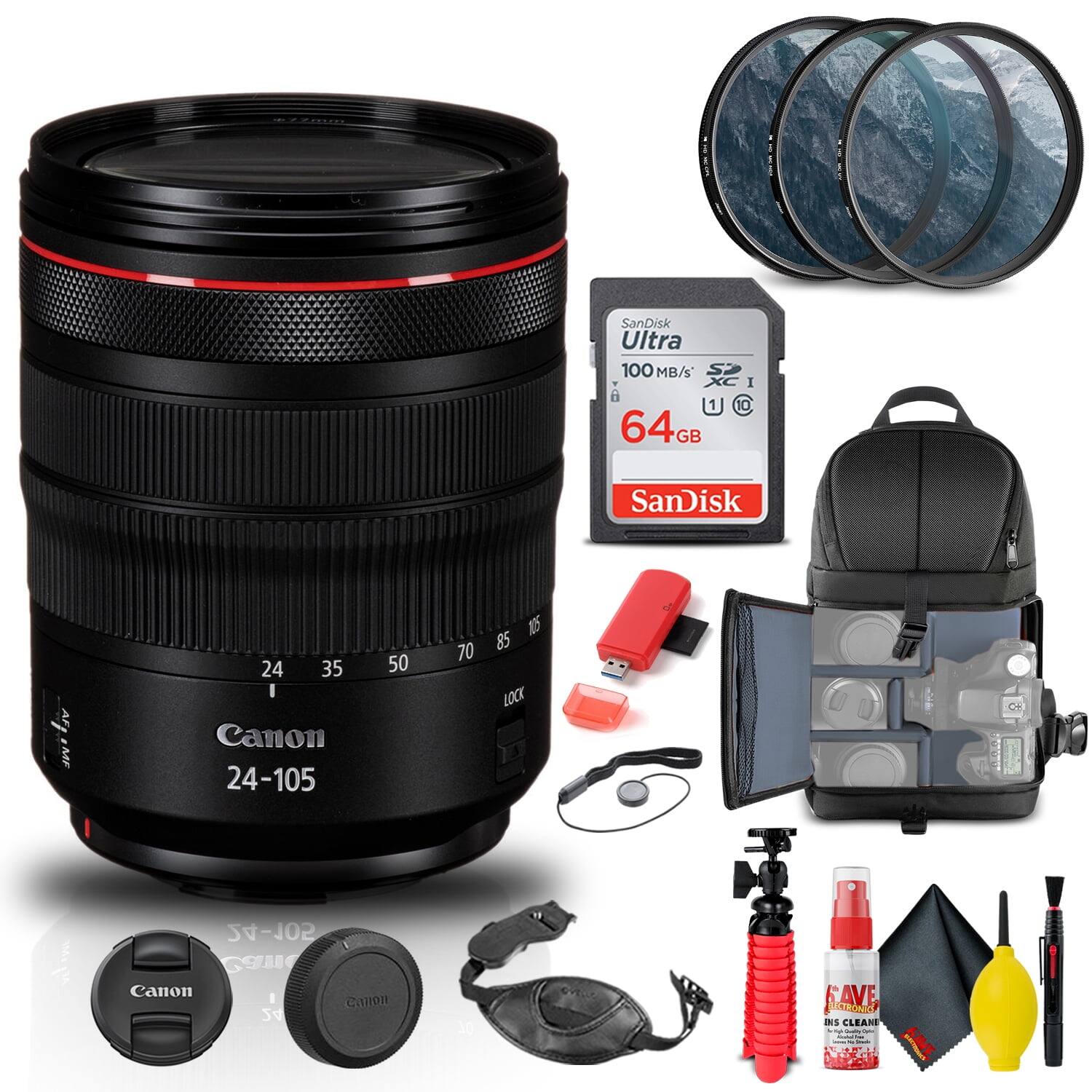 Canon RF 24 105mm f/4L IS USM Lens (2963C002) + Filter + BackPack
