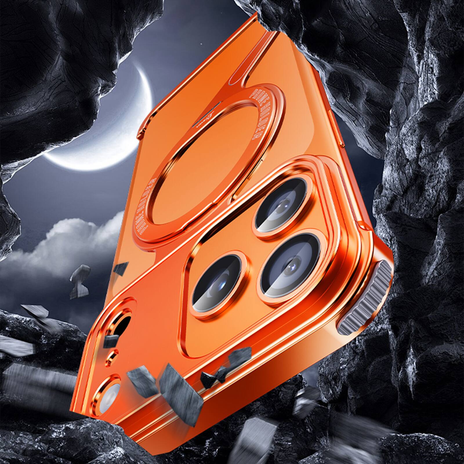 Alt View 7. Dteck - Magnetic Metal Bumper Phone Case for Apple iPhone 17 Pro Max, Frameless Shockproof Cooling Cover with Ring Kickstand - Orange.