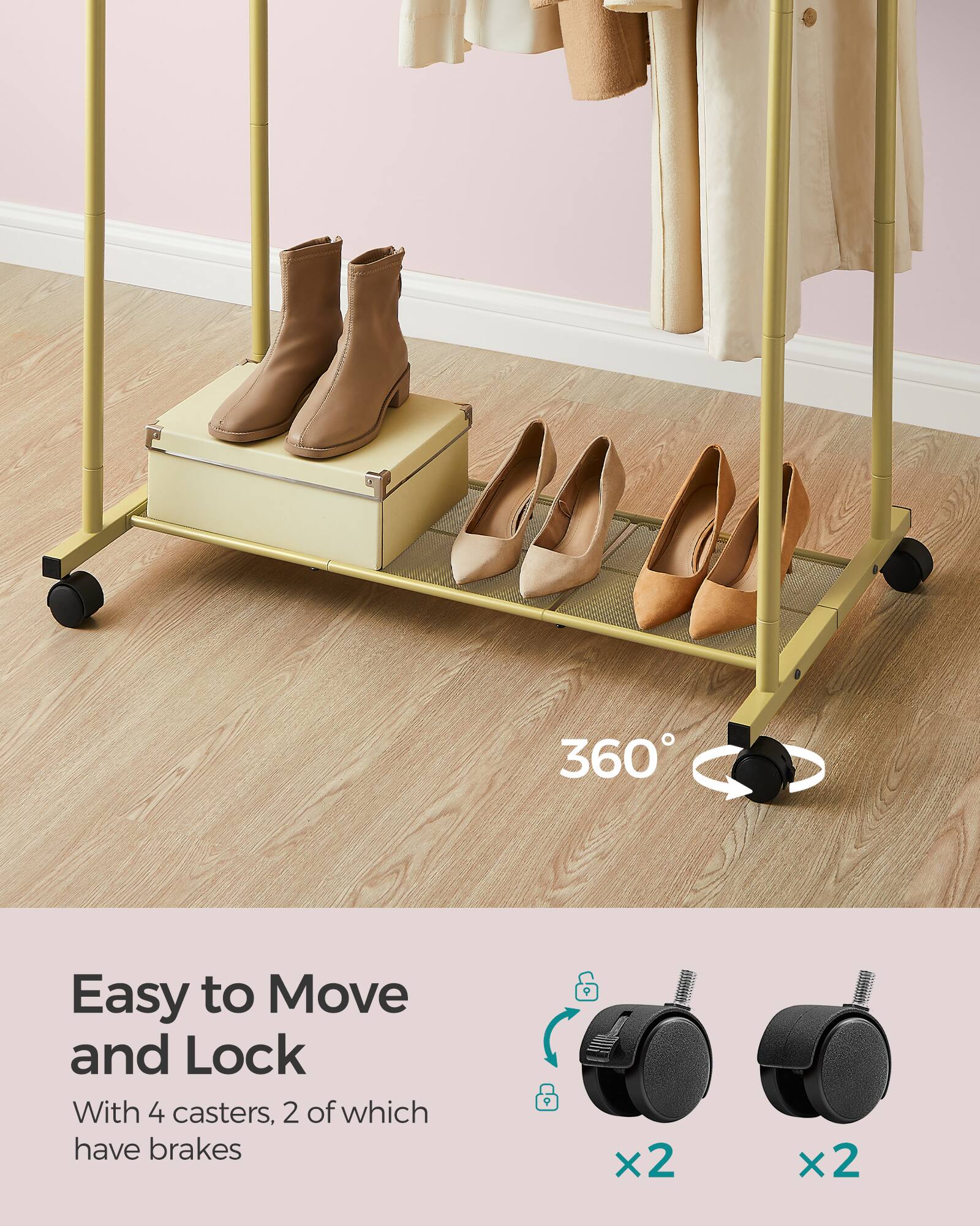 360° Easy to Move and Lock With 4 casters, 2 of which have brakes