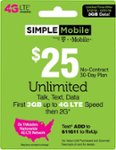 Front Zoom. Simple Mobile - $25 Prepaid Phone Card.