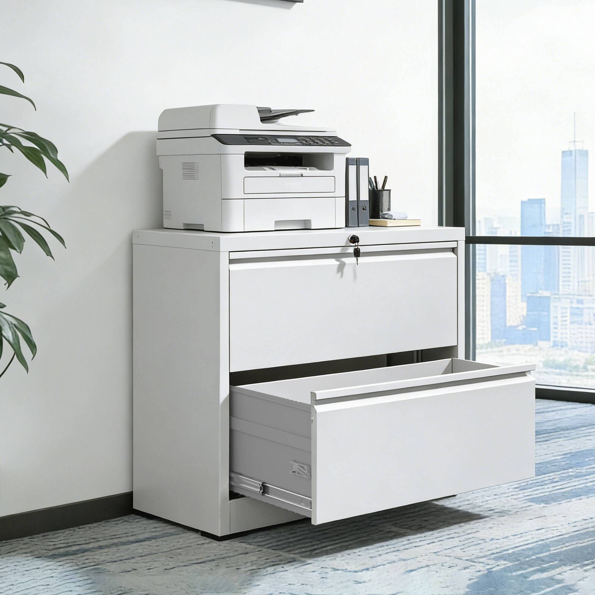 Alt View 2. Boyel Living - Lateral File Cabinet 2 Drawer 35.4 Inch Wide Metal Filing Cabinet for Home Office Locking File Cabinet.