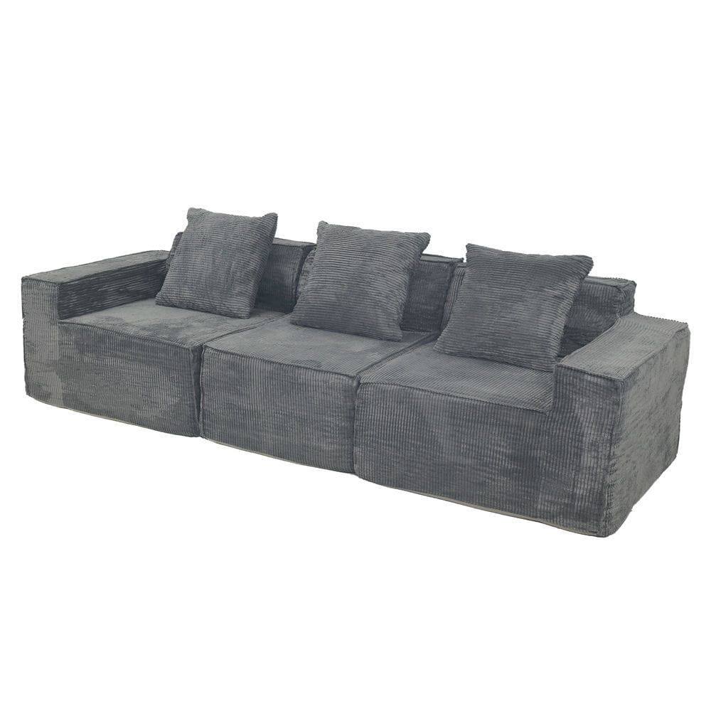 Left. Kadyn - Convertible Floor Sofa Bed, Chenille Futon Design with Pillow Back Support and Armrests, Dark Grey - Gray.