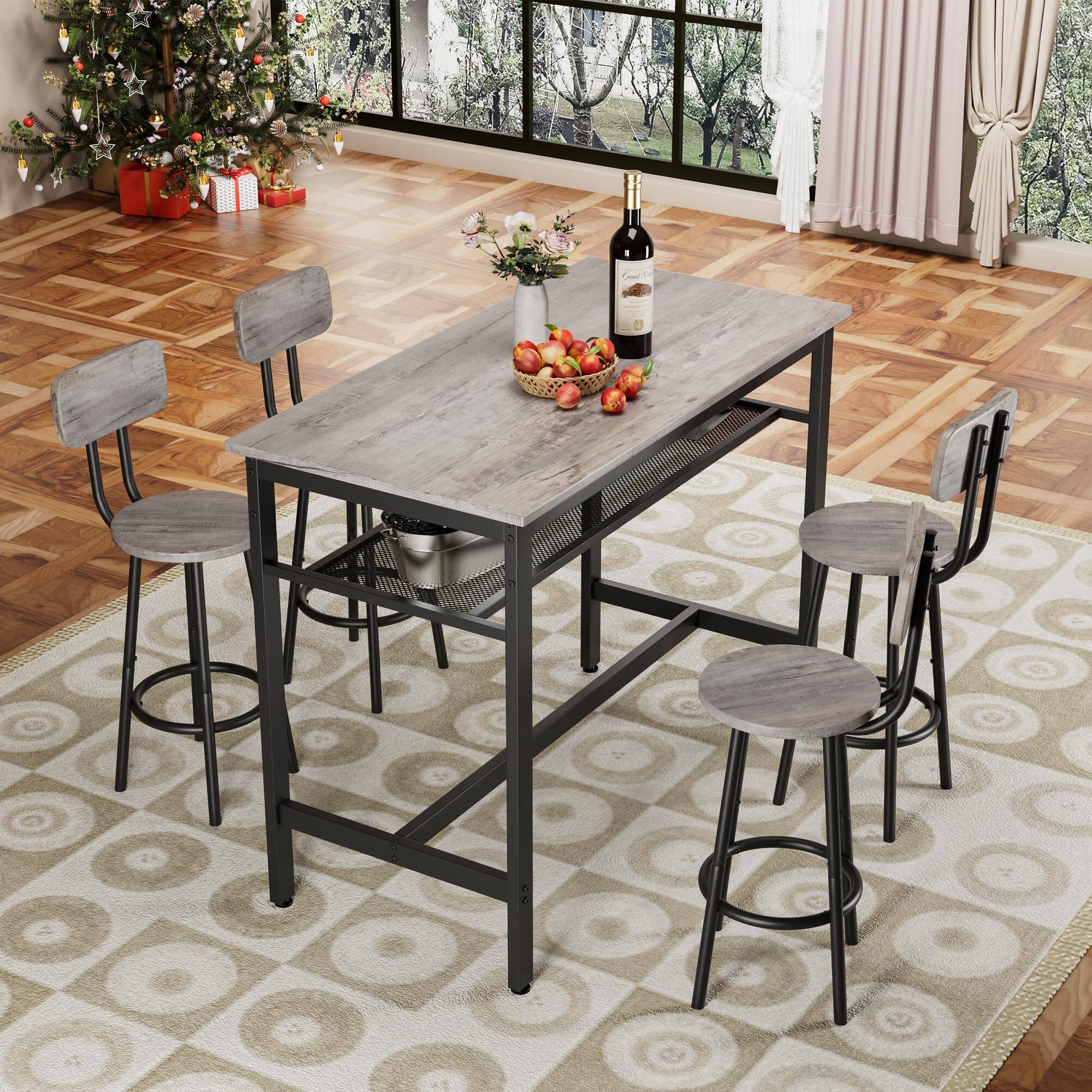 Alt View 1. Ecooso - Bar Table and Chairs Set, 5 Piece，Counter Height High for Dining Room, Kitchen, Bar, Apartment,Gray - Antique Grey.