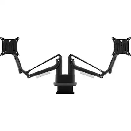 Front. Kanto - DMS Series Dual-Arm Desktop Monitor Mount - Black.