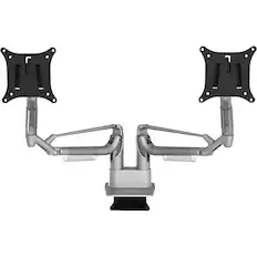 Front. Kanto - DMS Series Dual-Arm Desktop Monitor Mount - Silver.