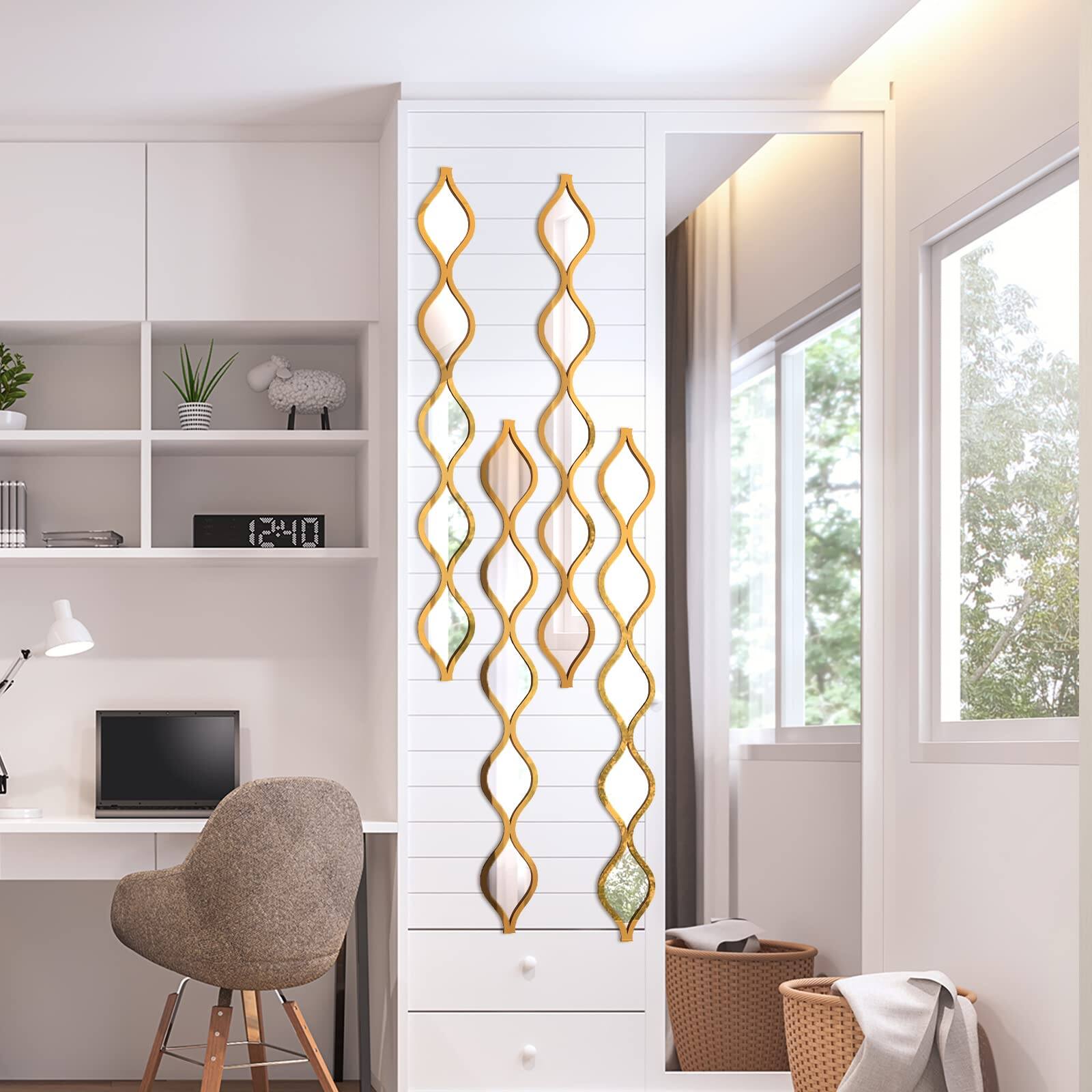 Alt View 4. TECH SAFARI - Teardrop Mirror Wall Art Decorative Decor Long Narrow Hanging For Apartment Living Room Bathroom Bedroom En - Gold.