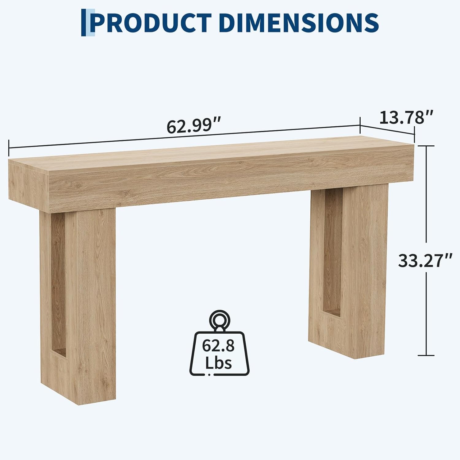 Left. GARVEE - Rectangular Console Table,63" Long Narrow Farmhouse Wood Entryway Table , Sofa Table Behind Couch,Brown - Natural.
