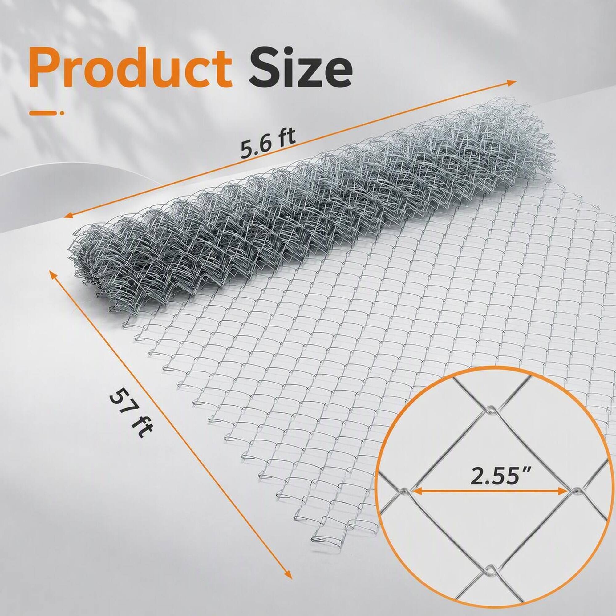 Product Size

- 5.6 ft
- 57 ft
- 2.55"