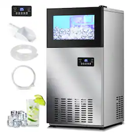 HOOURE - Commercial Built-in or Freestanding Ice Maker 160Lbs/24H with 35Lbs Ice Capacity, 63Pcs Ice Cubes - Stainless Steel