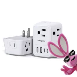 Energizer - 8 Device PD Fast Charger: 4 AC Outlets, 4 USB Ports, Slim Design, ETL Rated 10A/2500W - White