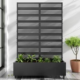 PexFix - 72 in. H x 47 in. W Harold Pattern Rectangle Metal Planter Box Raised Garden Beds with Trellis-Ideal for Balcony - Black