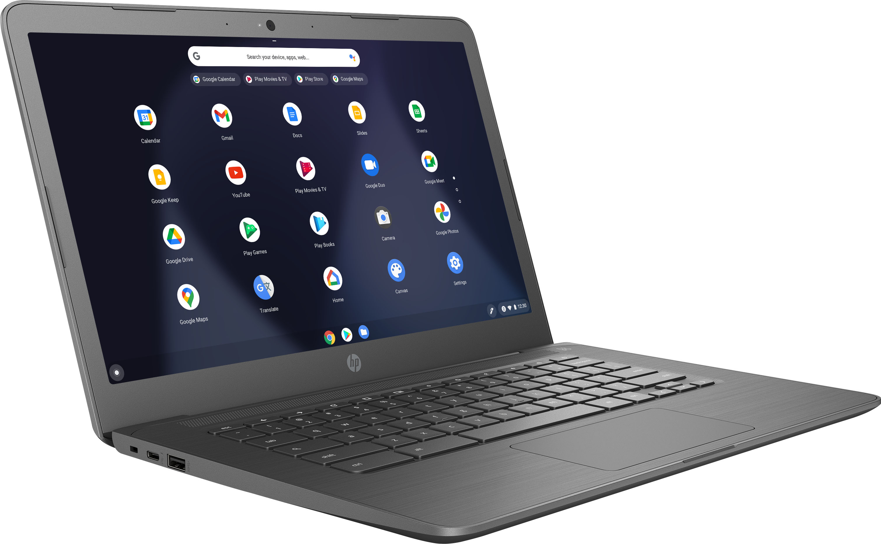 Zoom in on Angle Zoom. HP - 14" Touch-Screen Chromebook - Intel Celeron - 4GB Memory - 32GB eMMC Flash Memory - Grey.