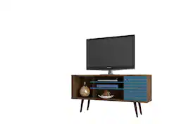 Spaco - Freestanding Modern TV Stand, Entertainment Center with Open and Concealed Storage, Cable Management,for 46-50"TVs - Brown+Blue