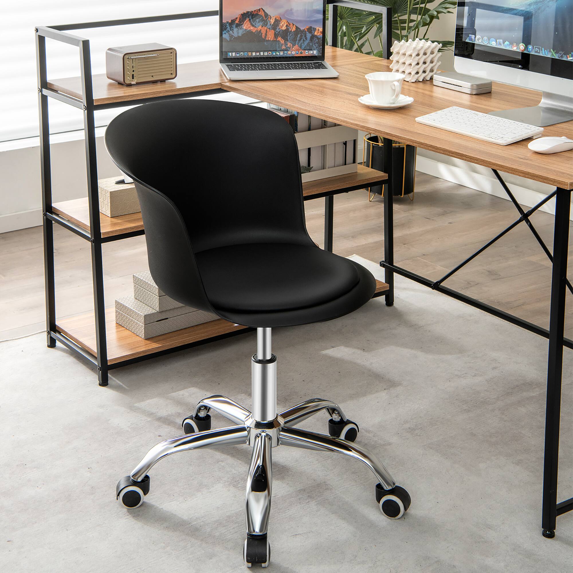Alt View 14. Costway - PU Leather Armlress Swivel Desk Chair (Set of 2) - Black.