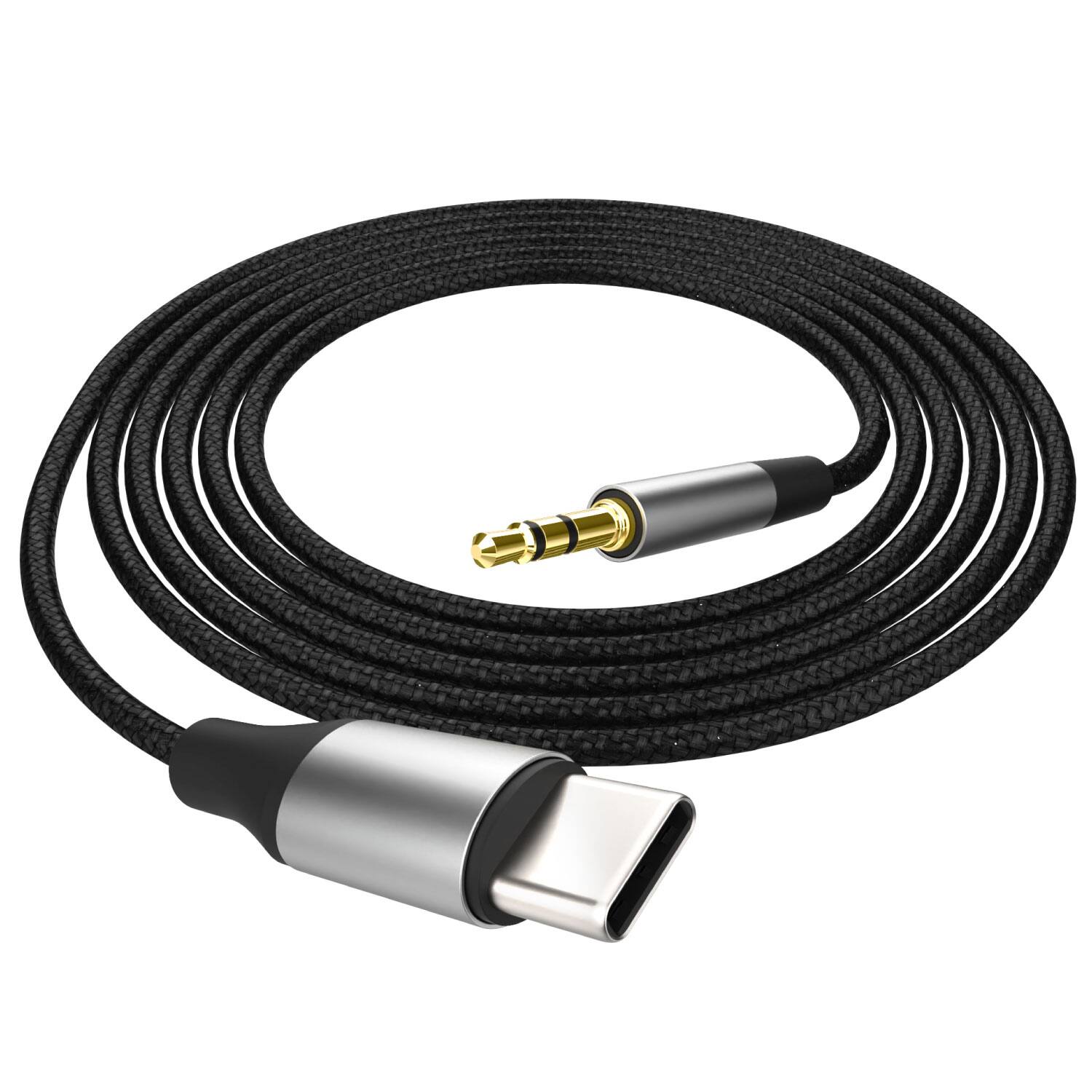 Front. FosPower - Aux to USB C Cable, 3.3ft USB-C to Aux Adapter 3.5mm Audio Jack, Aux Cord to Type C for iPhone iPad Android Headphones - Black.