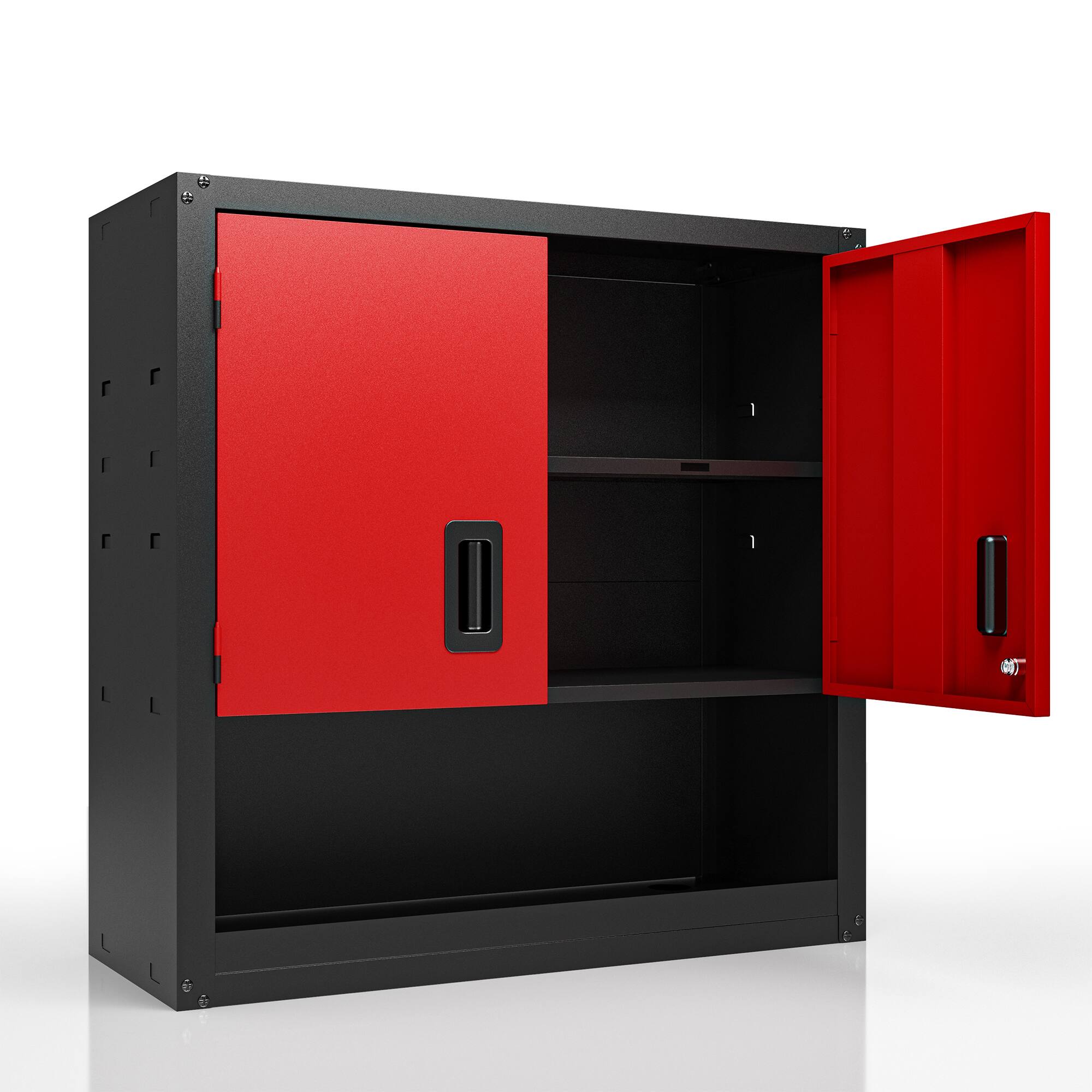 Alt View 7. TinyHomie - Garage Wall Cabinet with Locking Doors and Adjustable Shelf, Metal Wall Cabinet, Floating Upper Storage Cabinet in Red - Red+Black.