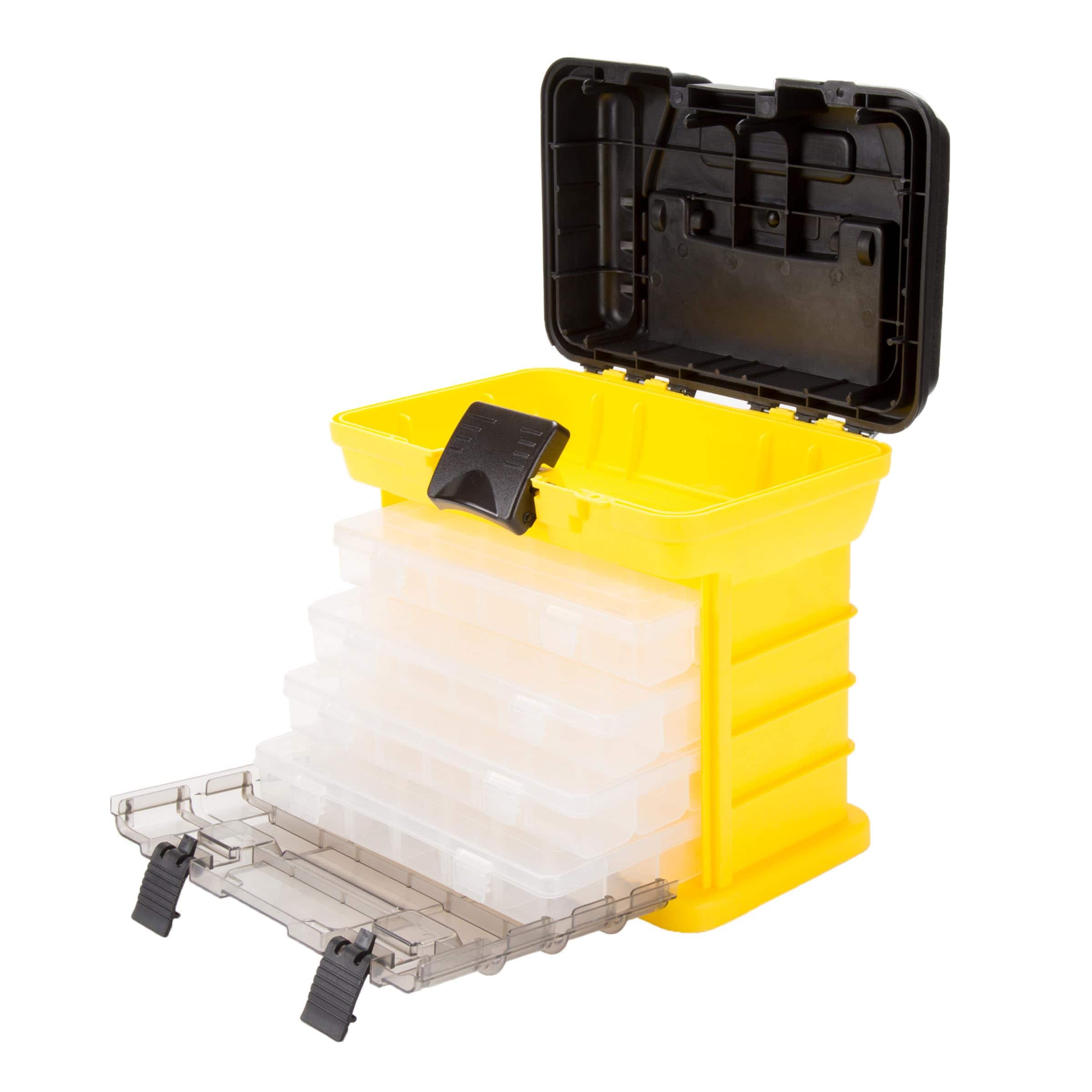 Fabibe - Portable Tool Box - Small Parts Organizer With Drawers And Customizable Compartments For Hardware Tackle Beads Or Cra - Yellow