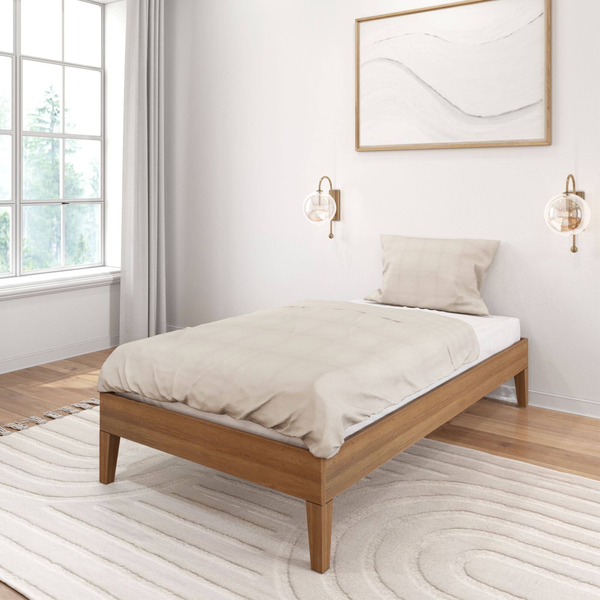 Alt View 4. Plank+Beam - Twin-Size Platform Bed, Matte Pecan - Pecan Dip.
