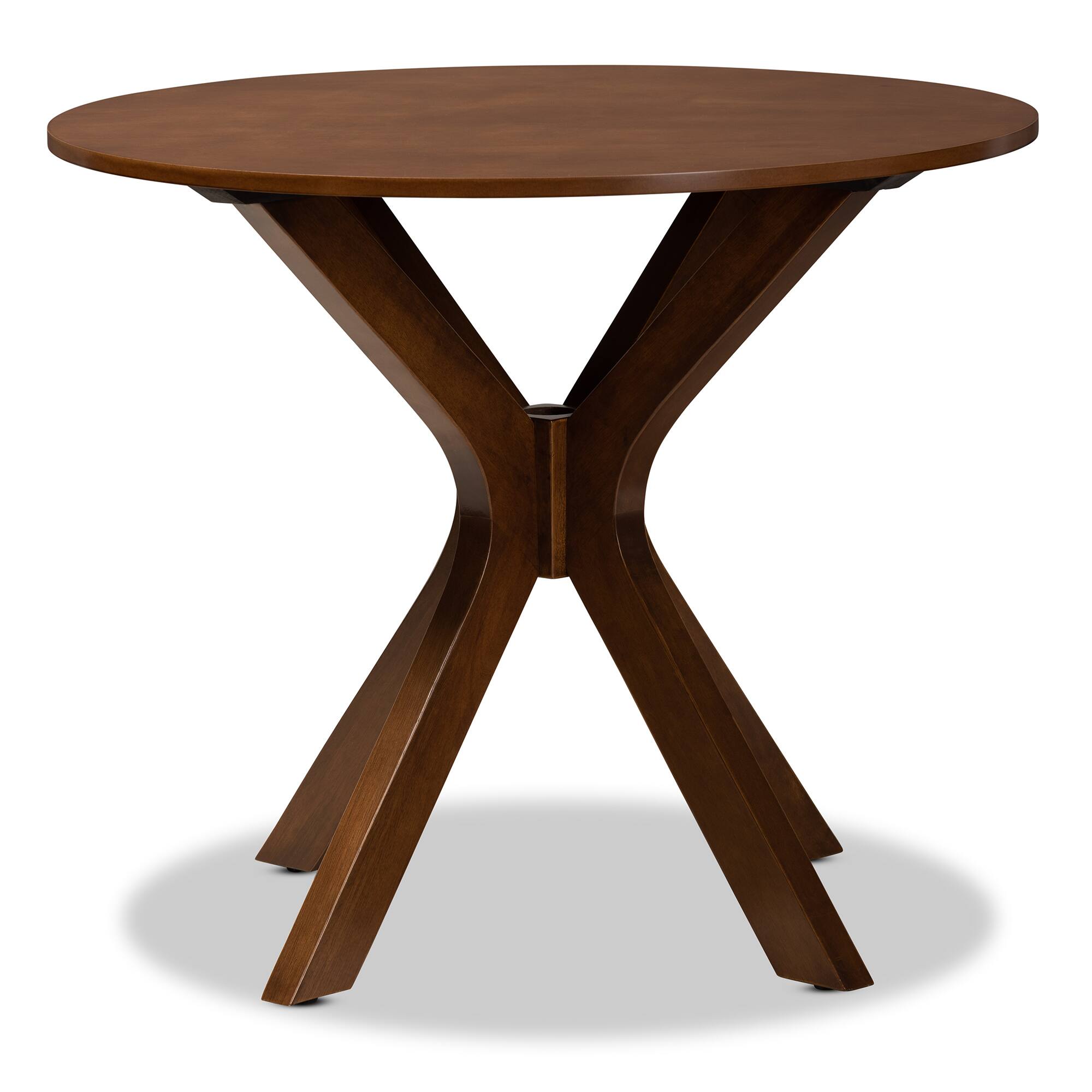 Angle. Baxton Studio - Kenji Modern and Contemporary Finished 34-Inch-Wide Round Wood Dining Table - Walnut.