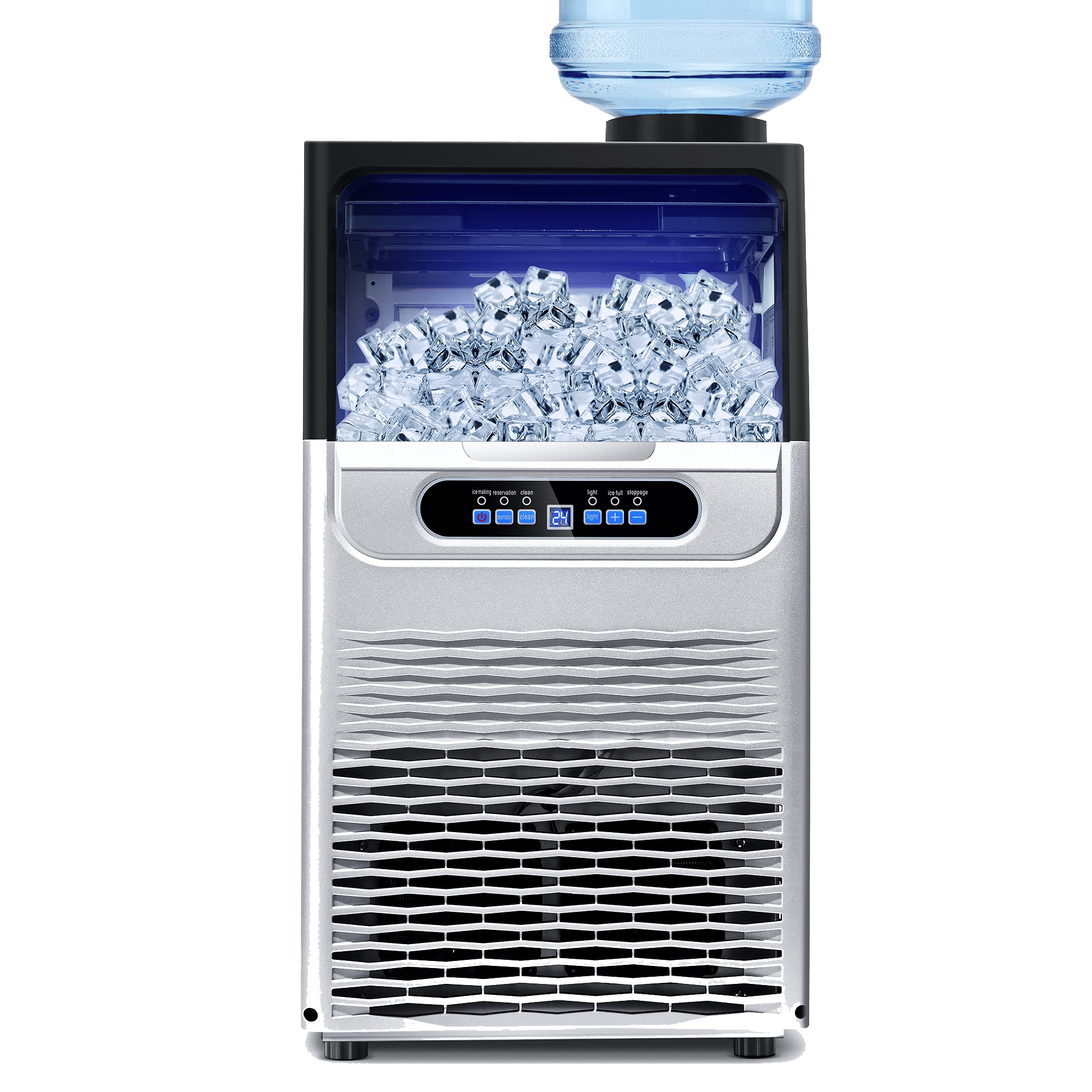 Front. COWLOWN - 80-110 LBS/24H Freestanding Stainless Steel Ice Maker Self-Cleaning 2 Water Inlet Modes for Restaurant Home Bar - Stainless Steel.