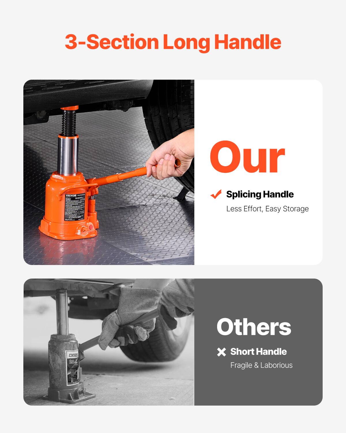 3-Section Long Handle

Our
Splicing Handle
Less Effort, Easy Storage

Others
Short Handle
Fragile & Laborious