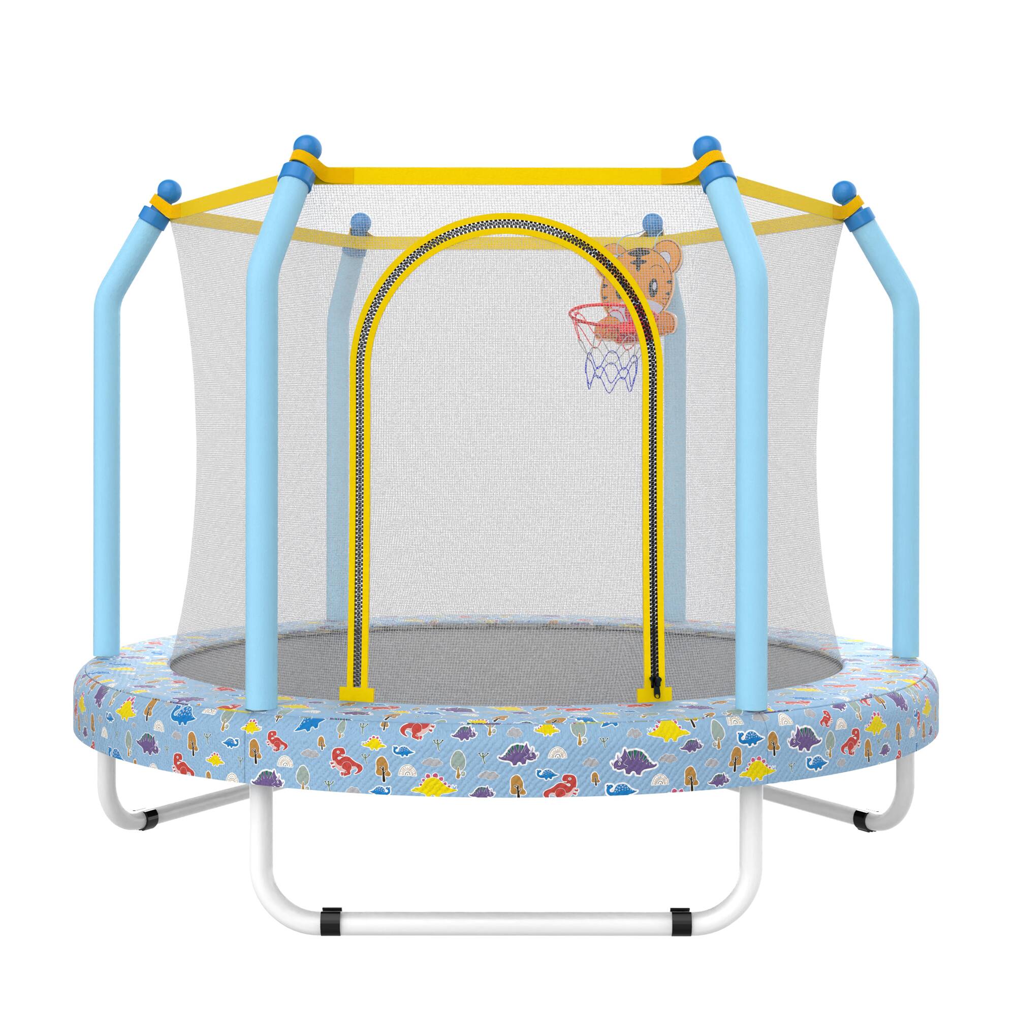 Alt View 8. Ecooso - 55-Inch Small Trampoline with Safety Enclosure and Basketball Hoop, Indoor and Outdoor Use - Blue Forest.