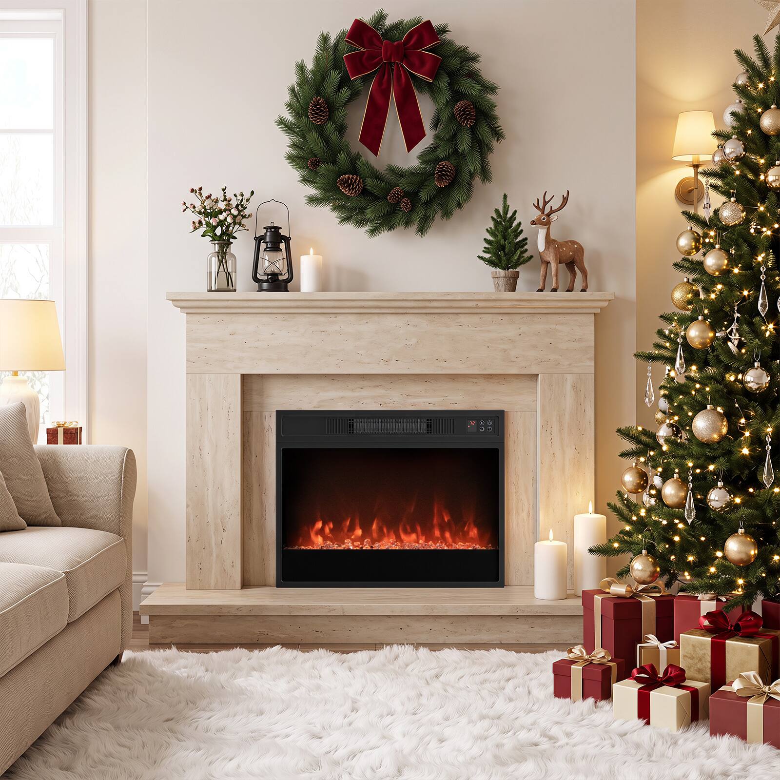 Alt View 1. Costway - Costway 23" Electric Fireplace Insert with Remote Control, Adjustable Flame Color, 5000 BTU - Black.